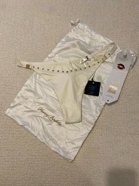 NWT Honey Birdette Ivory Satin Studded Bikini Bottom Size XXL